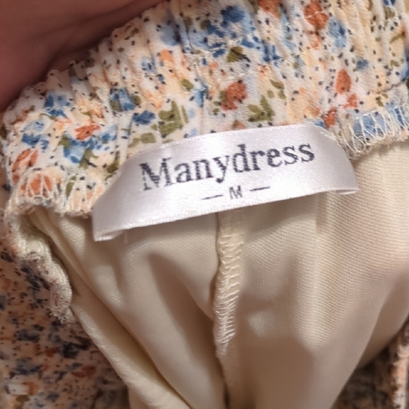 Manydress beige floral chiffon pleated elastic high waist a line midi skirt - Picture 12 of 14